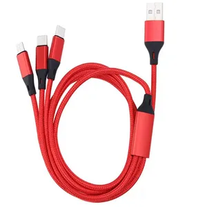 Плетеная 3 в 1 USB-кабели быстро заряжая USB-C Micro Data Sync Cable для HTC Xiaomi 12 11 Huawei Samsung Mobile Phone Byber