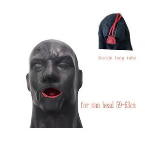 Маски для вечеринок 3D латекс -капюшон резиновая маска закрытые глаза фетиш с красным ртом кляп оболочка с пленкой.