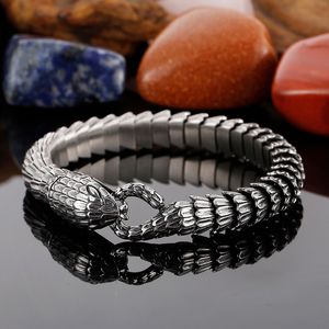 Punk Vintage Animal Snake Head Charm Bracciale a catena a maglie Uomo Donna Oro Argento Nero Acciaio inossidabile opaco Viper Snake Blessing Biker Pulsera Bangle Jewellry