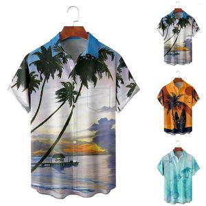 Мужские рубашки T 2023 3D Print Painting Floral Hawaiian рубашка Мужские женщины выключают платье с воротником с длинным рукавом