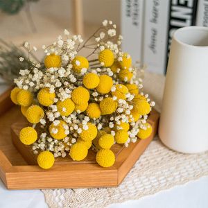 Dekoratif Çiçek Çelenkler 20 PCS Doğal Kurutulmuş Kraspedia Billy Balls Altın Küreler Sarı Korunmuş Çiçek Ev Ofis Düğün Dekorasyon Masa Aksesuarları 230313