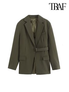 Kadın Suit Blazers Trafo Kadın Moda Kemer Geri Açık Blazer Ceket Vintage Uzun Kollu Flep Cepleri Kadın Dış Giyim Şık Yelekler Femmes 230311