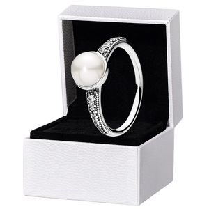 Weißer Perlen-Hochzeitsring für Pandora, 925er-Sterlingsilber, Designer-Schmuck für Frauen, Freundin, Geschenk, funkelnde CZ-Diamantringe mit Original-Box-Set