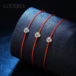 Charm Bracelets Gerçek 925 STERLING Gümüş Ayarlanabilir Şanslı Kırmızı Dize 03CT Pass Diamond Test Kabarcığı Kadınlar için 230313