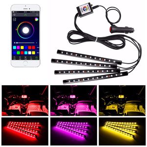 Araba iç atmosfer LED RGB şeritleri ışıklar çizgi zemin ayağı RGBW LED'ler şerit dekoratif hafif müzik ses kontrol katları aydınlatma ım