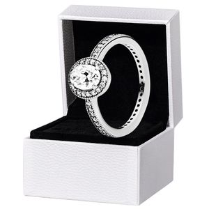 Anelli vintage con diamante CZ ovale per Pandora Gioielli da sposa in argento sterling reale per le donne Anello di fidanzamento con regalo di fidanzamento con scatola originale