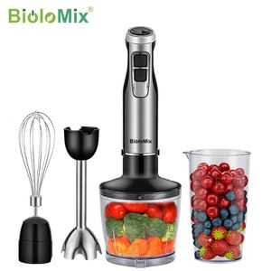 Juicers BioloMix 4 in 1 High Power 1200W Immersion Hand Stick Blender Mixer Includes Chopper and Smoothie Cup Stainless Steel Ice Blades 230314