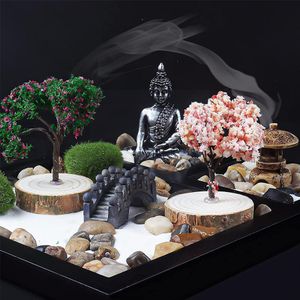 Dekoratif Objeler Figürinler Japon Zen Bahçe Kum Masa Minyatür Buda El Sanatları Ev Dekorasyon Ofis Için Masa Mini Kiti 230314