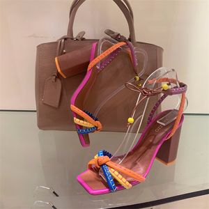 Gai Brezilya Moda Twist Dokuma Renk Engelleme Tasarımcı Marka Kadın Ayakkabıları Yüksek Topuk Sandaletli Kalın Kadın Günlük 230314