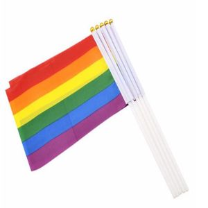 Полиэфирное волокно радужное флаг 14x21 см маленькие гомосексуальность цветные полосы