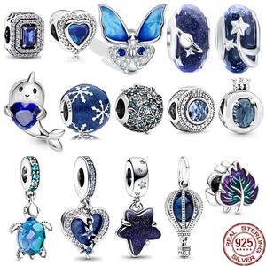 Fit Pandora Beads 925 Silver Charm Женщины ювелирные изделия Небесная стреляющая звезда сердце двойное усилие синий
