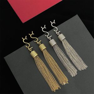 Slender Chain Tassels Earrings Letter Combination Charm for Women Circular Column Classic Ear Stud with Ring Patterns