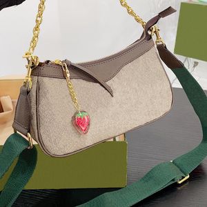 Модная сумка для плеча цепочка женская сумка классическая буква принт клубника украшения мини -кожаная сумочка с упаковочной коробкой