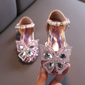 Sandalet kızları payet dantel çocuk ayakkabıları kızlar sevimli inci prenses dans single ayakkabı yeni çocuk partisi düğün ayakkabıları
