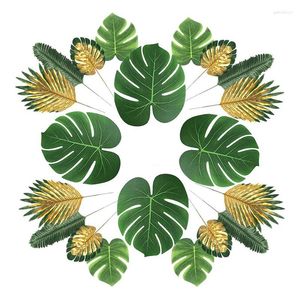 Dekoratif Çiçekler 66 Parça 6 Türlü Yapay Palmiye Yaprakları Sahte Saplar Hawaii Luau Parti Jungle için Tropikal Bitki Simülasyonu