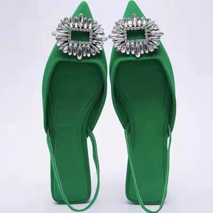 Gai Kadınlar Saçlı Ayak Parçası Sığ Çıplak Yeşil Elmas Düşük Topuk Sırt Çıkarmış Ayakkabılar Kadın Sandalet 230314