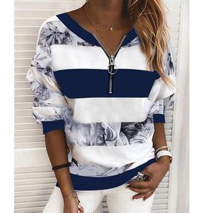 Camicette da donna Camicetta da camicia Camicia a righe color block Manica lunga Stampa Scollo a V Top Basic Top Blu Giallo Rosa cipria 230314