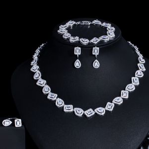 Düğün Mücevher Setleri Cwwzircons Köpek Şeklinde Küp Kübik Zircon 4pcs Gelin Kolye Lüks Dubai Beyaz Altın Renk T607 230313