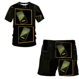 Erkeklerin Trailtsits Yaz Mobil Teknoloji Morts Erkekler/Kadınlar Markası 3D Baskı Komik Pantolon Tişört Takım Setleri Grafik Giyim 2023