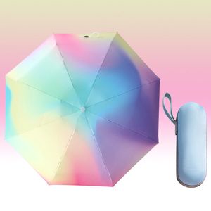 Kız İş Hediyesi için Mini Seyahat Şemsiyesi Özelleştir Logo Güneşli Katlanır Şemsiye Renkli Hafif Şemsiye H23-25