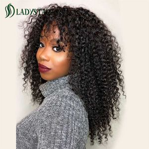 Curly Human Hair Wigs for Women with Bangs, Brazilian Remy Full Machine Made No Lace Fringe Wig