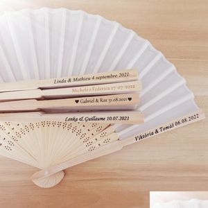 Fans Parasols 40 Pcs Lot Personalized Print Engrave Favor Silk Fan Customized Name Cloth Hand Gift Drop Delivery Party Eve Dhcf9