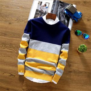 Erkek Yelek Sonbahar Moda Sıradan Tığ işi Striped Renk Blok İnce Triko Jumper Külot Kazak Erkek Maskülino Jersey Giysileri