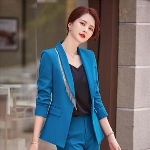 Женские костюмы 2023 Куртка мода Blue Coat Ol Styles Fall Spring Blazers for Women Business Work Blazer Outpear Tops Plus Size