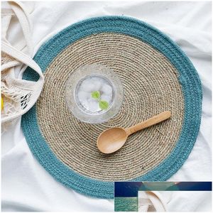 Коврики накладки 3PSC Table Mat Ramie Anti Insation Pad Solid Round Design Placemats Linen Non Slip Kitchen Accessories Drop Delive Hom Dhmzw