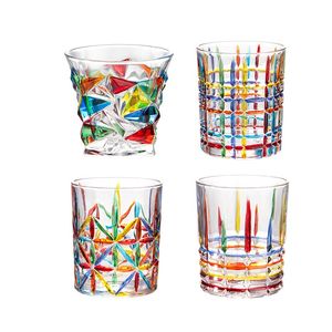 100pcs yemek çubuğu vitray İskandinav moda el boyaması desen suyu örgü kontrast kupa kalınlaşmış cam kupa dokuma viski şarap cam