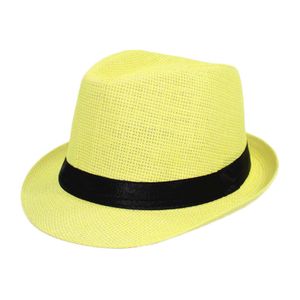 Moda Unisex Kadın Erkek Hasır Şapka Şerit Curling Brim Caz Fedora Şapka Panama Gangster Kap Açık Plaj Ebeveyn-Çocuk güneş şapkaları