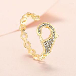 Alyans klasik ıstakoz toka yüzüğü kadınlar moda altın kaplama zinciri zirkon mücevher için açık hediye setleri eşleşen paslanmaz edwi22