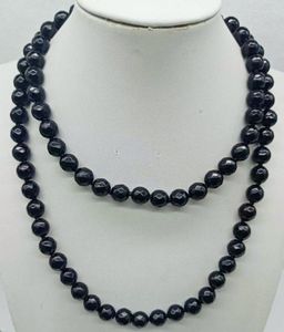 Zincirler Güzel 10mm Faseted Siyah Akik Yuvarlak Boncuklar Kolye 36 inç Kadın Mücevherleri
