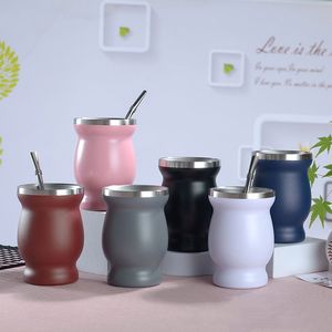 300 мл 304 из нержавеющей стали Tumblers Кружки кофейные чашки футболка с соломенной ложкой настройка логотипа