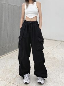 Women's Pants Capris HOUZHOU Harajuku Parachute Pants Y2K Streetwear Wide Leg Baggy Cargo Trousers Female Hippie Korean Edgy Style Jogging Sweatpants 230316