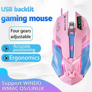 Tavşan desenli oyun fare pembe fareleri USB kablolu RGB arkadan aydınlatmalı ergonomik optik oyuncu faresi PC dizüstü bilgisayar için