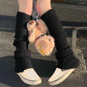Meias femininas pretas lolita longas de malha quente cobertura para os pés inverno cor sólida leggings de lã térmica crochê