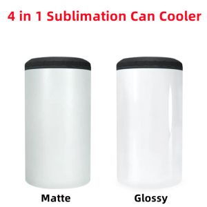 16oz Sublimation 4 in 1 MATTE Can Cooler Straight Tumbler Stainless Steel Can Insulator Vacuum Insulated Bottle Cold Insulation Can with 2 lids