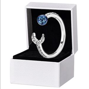 Blue Earth и Moon Open Rings для Pandora Real Sterling Silver Fashion Dewelry для женщин подруга Подарок Cz Diamond Designer Ring Set с оригинальной коробкой