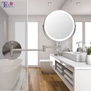 Compact Mirrors 8 Inch Wall Mounted Bathroom Adjustable LED Makeup 10X Magnifying Touch Vanity Cosmetic with Light 230314