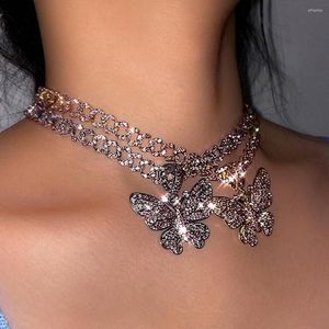 Zincirler Punk Parlak Tam Rhinestones asfalt Miami Küba Bağlantı Suç Mücevherleri Toptan Kristal Kelebek Kolyesi Tıknaz Zincir Kolye