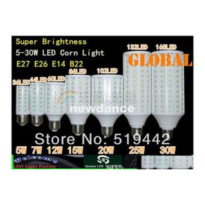 2016 LED ampuller E27 E26 E14 B22 5050 SMD Mısır BB Işık 360 DEGRE MISE LAMBA TASARRUFU SOOK BEYAZ 5W 7W 10W 12W 20W 20W 25W 30W DROP DHKYQ