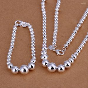 Halskette Ohrringe Set Silber 925 Schmuck für Frauen Modeball Perlen Buddha -Kettenarmband 2 PCs Braut Hochzeitsfeier Schmucksets