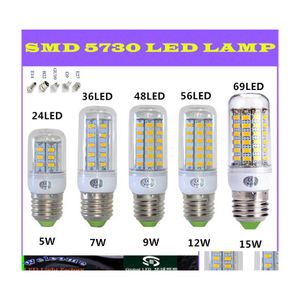 2016 LED ampuller 60x Corn Bb Işık Avizesi TRA Bright SMD 5630 5730 E27 E26 E14 G9 B22 5W 7W 9W 12W 15W 220V 110V 56LE 69 LEDS DROP DHYOF