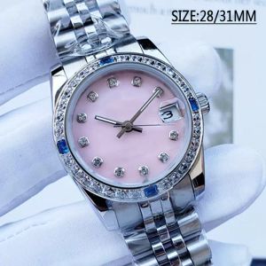 Смотреть наручные часы Женщины смотрят 28/31 мм полная нержавеющая сталь Автоматическая механическая алмазная рамка светящаяся водонепроницаемы