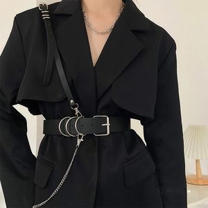 Suspenders Punk Belt Women Dress Wide Chain Waistband Leather harness Ladies Corset Fashion Waist Belts Casual Dress PJ437 230317