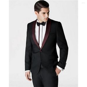 Erkekler Suits Yüksek kaliteli özelleştirilmiş siyah şal yaka Erkekler Takım Düğün Smokin Moda Ceket Yemeği 2 Parçası (Ceket Pantolon Bow Tie)