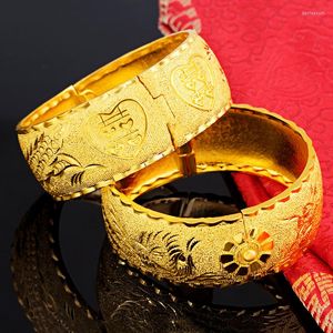 Bangle 999 Желто -золотой дракон Феникс Браслет с двойным счастьем для женщин латунные невесты свадебные украшения подарки подарки