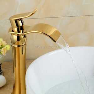 Banyo Lavabo Musetleri Satış Tasarımı Geniş Çıkar Pirinç Tap Altın Şelale Tezgah Havza Karıştırıcı Musluk ZR458