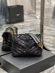 Siyah tasarımcı çanta moda omuz çantası lüks kadın çanta boncuklu zanaat flep cüzdan zinciri büyük kapasite 25cm para para crossbody el çantası
